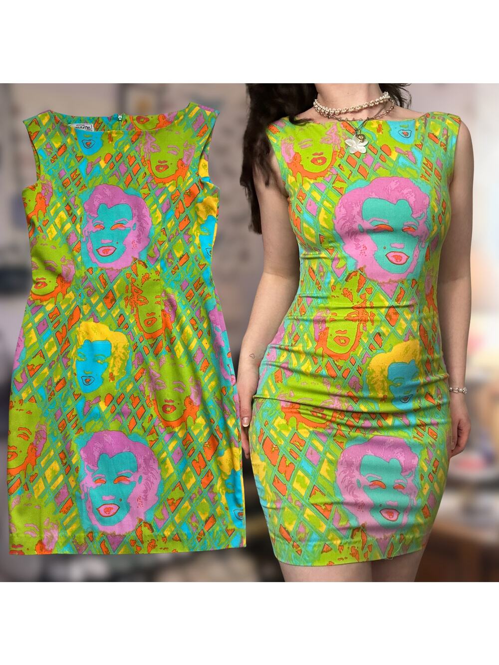 Vintage Marilyn Monroe Pop Art Aline Mini Dress Neon Multicolor Custom Festival